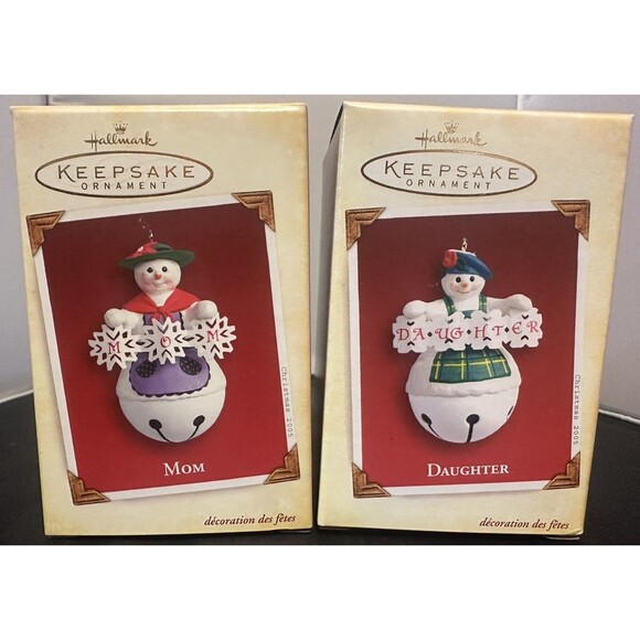Hallmark Keepsake Ornament 2005 Mom & Daughter Snowman Bell Lot of 2-NIB - Picture 1 of 4